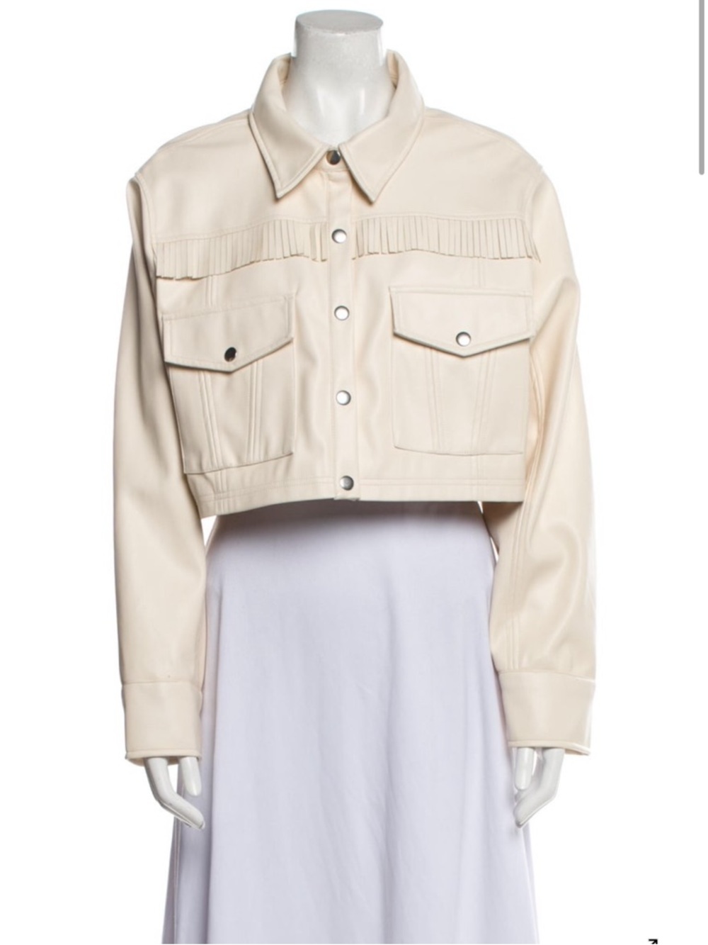 For Love And Lemons Cream Cropped Fringe Trucker Jacket - Ivory